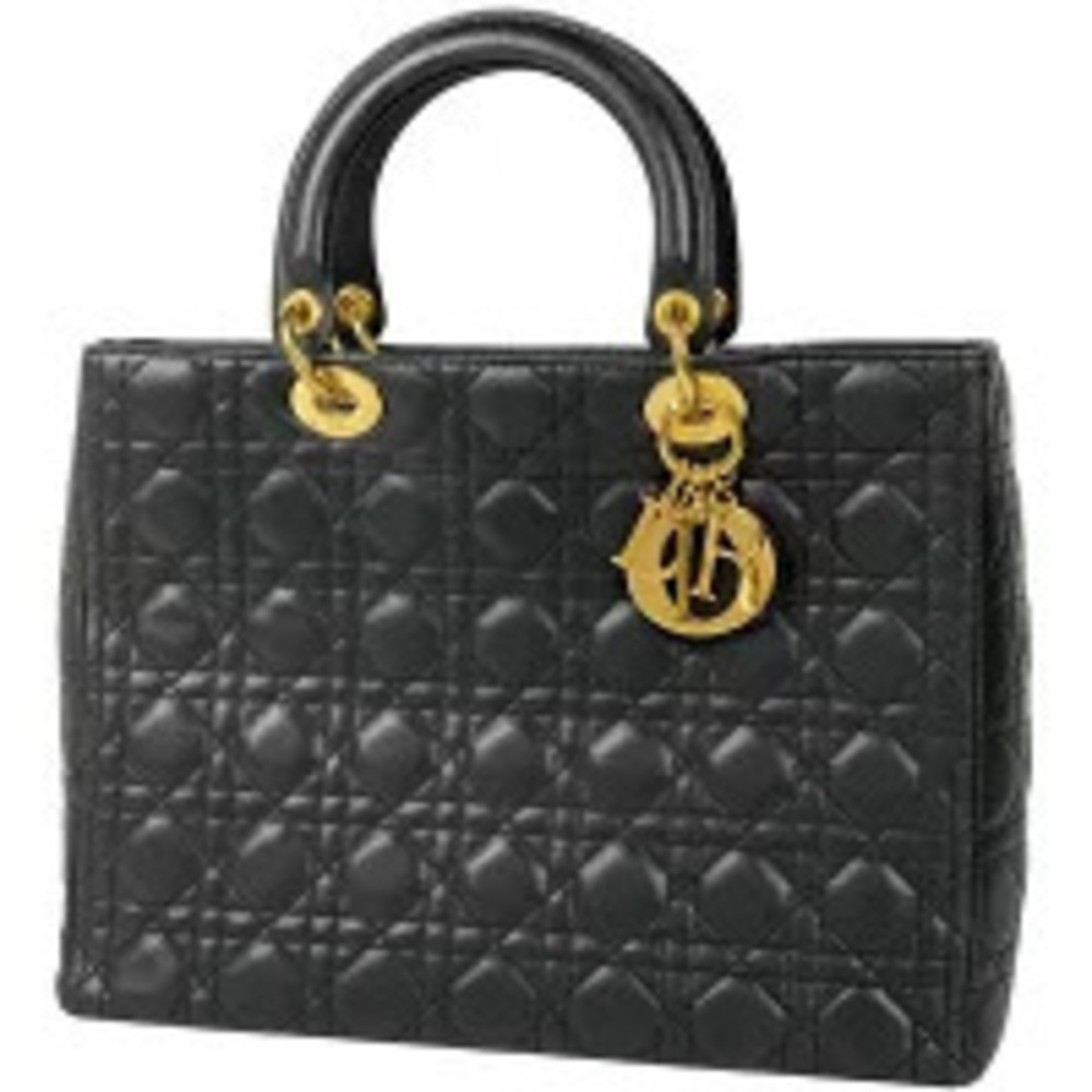 Christian Dior Lady Cannage Shoulder Bag Handbag Leather Black